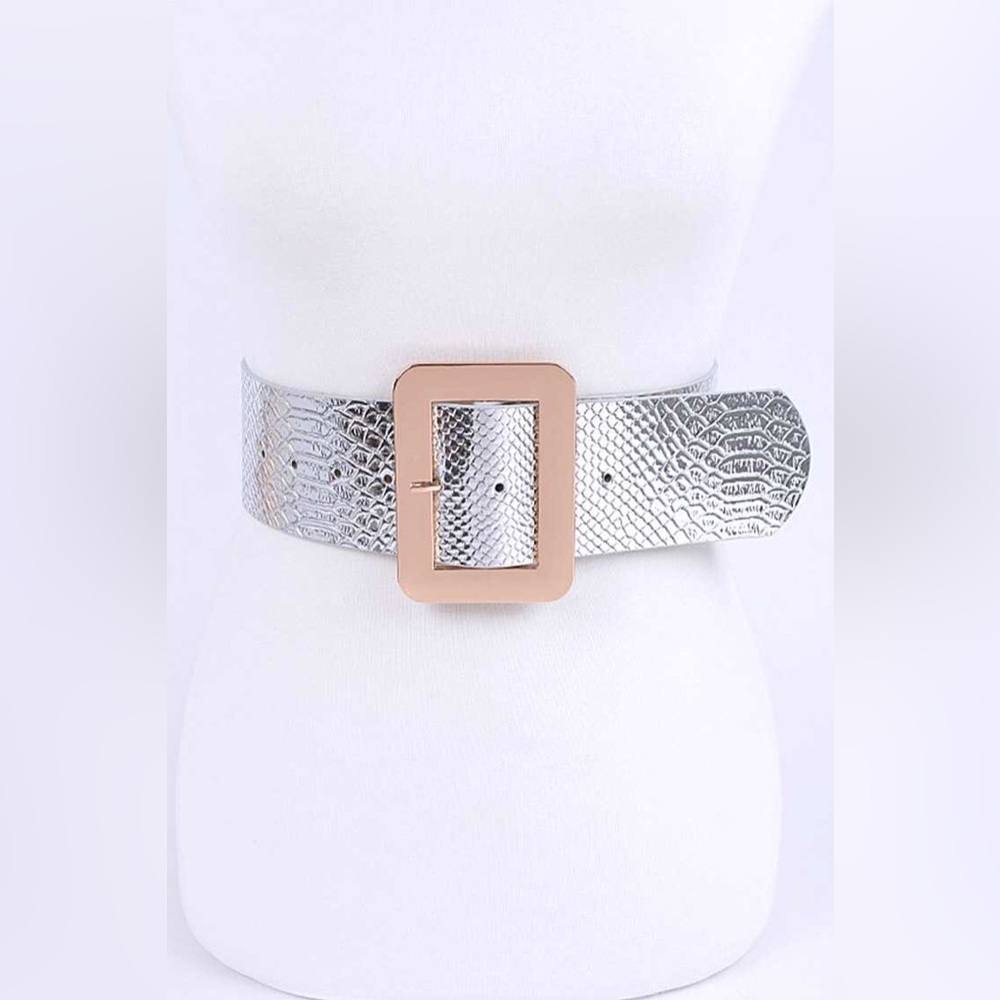 Metallic Vegan Leather Snakeskin Animal Print Statement Belt